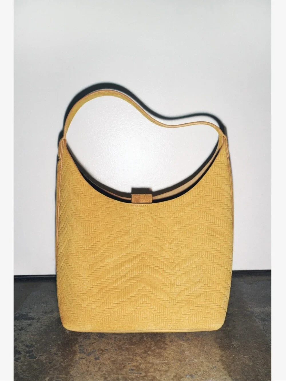 Genuine Leather Suede Yellow Mustard Braided Woven Hobo Shoulder Bag - Women